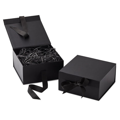 Hallmark - Cajas de regalo medianas con lazo y relleno de papel triturado, paquete de 2 (caja negra de 8 pulgadas) para bodas, graduaciones, cumpleaños, día del padre, regalos para padrinos de boda,