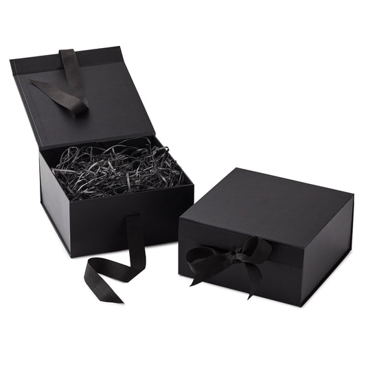 Hallmark - Cajas de regalo medianas con lazo y relleno de papel triturado, paquete de 2 (caja negra de 8 pulgadas) para bodas, graduaciones, cumpleaños, día del padre, regalos para padrinos de boda,