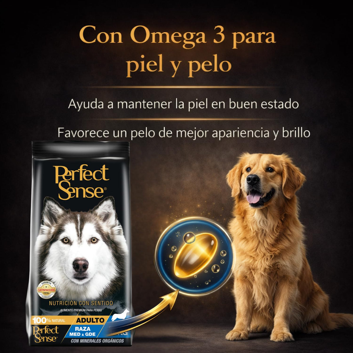 Perfect Sense Alimento Premium para Perro Adulto Raza Mediana y Grande MLB 15 kg - 100% Natural con Omega 3, Prebióticos y Antioxidantes - Alta Digestibilidad