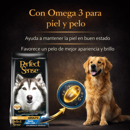 Perfect Sense Alimento Premium para Perro Adulto Raza Mediana y Grande MLB 15 kg - 100% Natural con Omega 3, Prebióticos y Antioxidantes - Alta Digestibilidad
