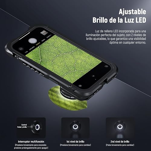 NEEWER Microscopio de Teléfono 45X para 17mm Plano de Lente de Rosca, Lente de Zoom de Primer Plano con 50mA Batería, Luz LED, Cable Tipo C Compatible con iPhone Samsung Cage con 17mm Adaptador, LS-42