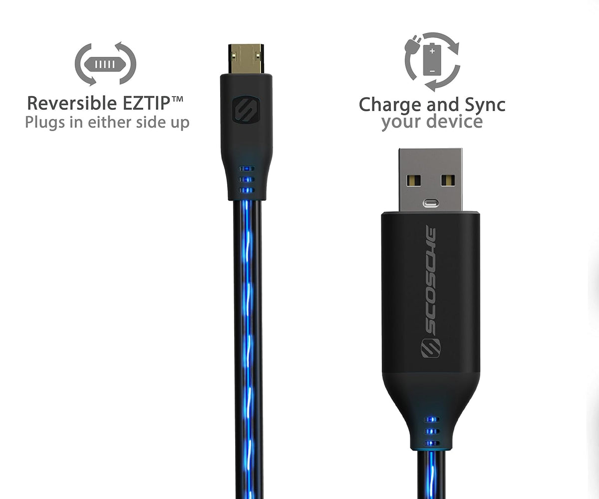 SCOSCHE EZFLOA Strikeline FLO Charge & Sync Streaming Light Cable for ALL micro-USB Devices 3-ft. Black