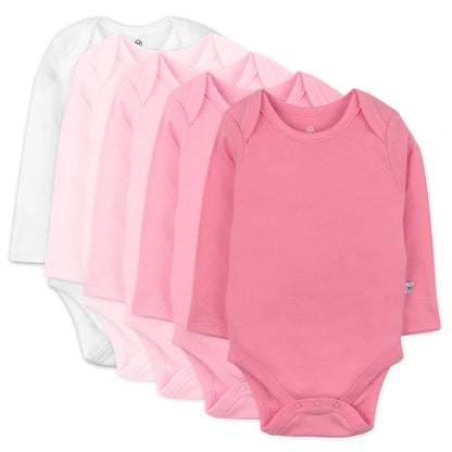 HonestBaby Paquete de 5 Bodies de Manga Larga, 100% Algodón Orgánico - Paquete de 5, rosa degradado - 0-3 Meses