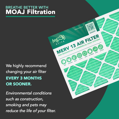 Filtro de aire de 12 x 30 x 1 (paquete de 6) | MERV 13 | MOAJ Elite Bacterial & Viral Defense | Basado en Estados Unidos | Filtros de aire de repuesto plisados para aplicaciones de CA y hornos |