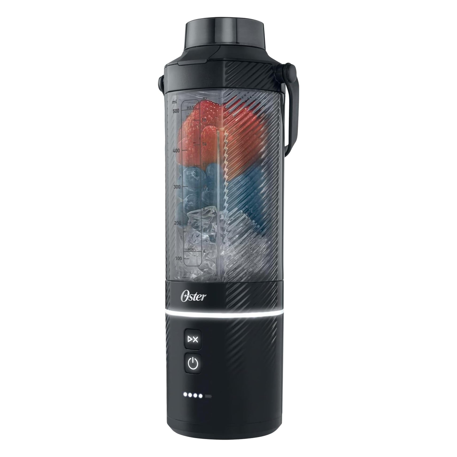 Oster Licuadora Portátil, GoMAX, Recargable USB-C, Personal, Vaso Antiderrames, para Smoothies, Batidos de Proteína, Hielo, Gimnasio, Desayuno Saludable, Negro, BLSTGFP-B20-000