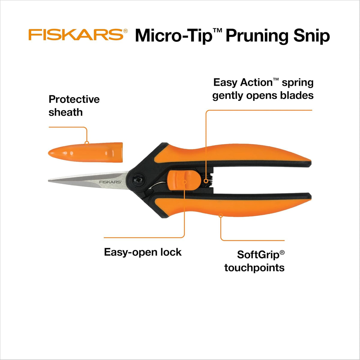 Fiskars Tijeras de Podar de Micropunta 6 Pulgadas, Cuchillas de Acero Inoxidable Afiladas con Agarre Cómodo