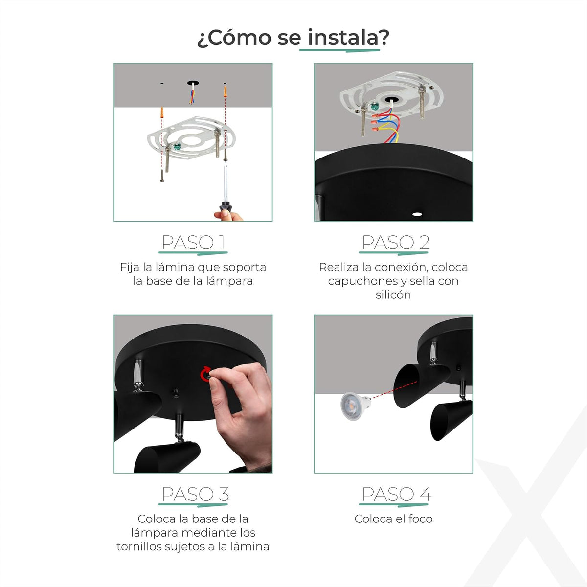 ILLUX Lámpara de Techo Triple Spot Dirigible Negro Mate con 3 Focos LED 3x6W Luz Cálida 2700K 500lm Interior TR-2407.NKT27