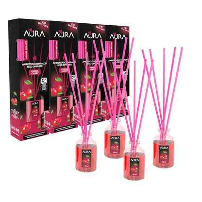 Cristalinas Aura Ambientador Mikado Canela y Manzana 2 Piezas 30 ml - Cereza - 4 Pack