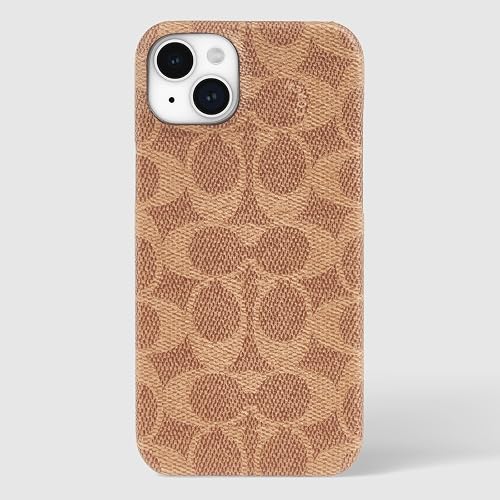 Coach Signature - Funda Delgada de Lona para iPhone 15/14/13, Compatible con Carga inalámbrica, Color café