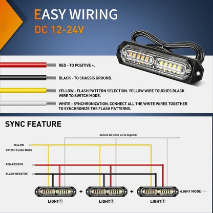 Nilight - 8 luces LED estroboscópicas, 12 LED, color ámbar blanco, luz de emergencia de 12 V, 24 V, montaje en superficie, luces intermitentes, advertencia de peligro, función de sincronización ultra