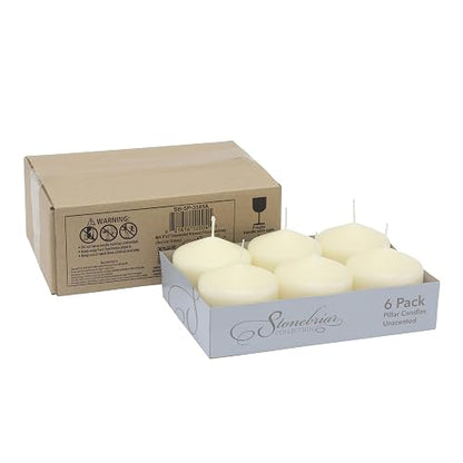 Stonebriar - Vela de Pilar, Paquete de 6, 3x3 Pulgadas, 18 Horas, Sin Perfume, Cera de Marfil