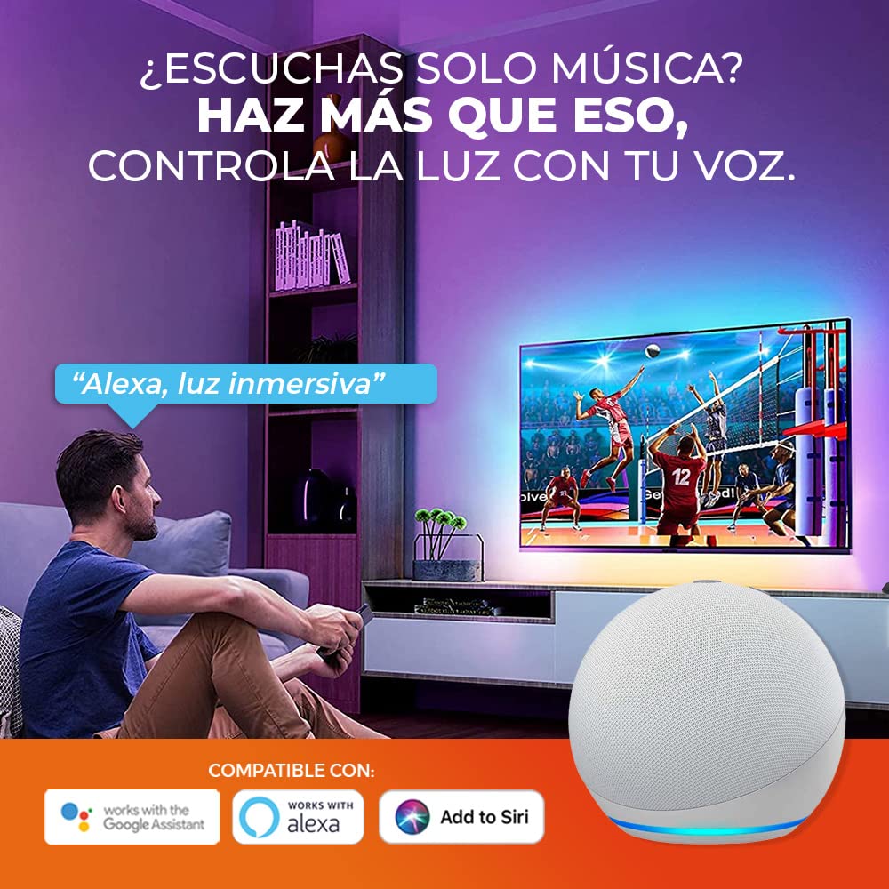 Tecnolite Connect Kit Tira LED de TV Inmersión Inteligente Wi-Fi Sync Box - Luz RGB, Retroiluminación para Pantallas hasta 90'', Gaming, Música, Compatible con Alexa, Google Assistant, Atajos de Siri