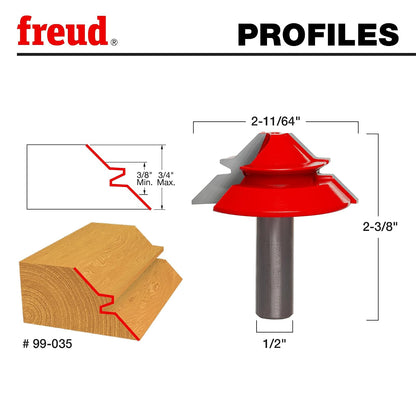 Freud 99-035: Broca de inglete de bloqueo de 2-11/64 pulgadas (diámetro) con vástago de 1/2 pulgada