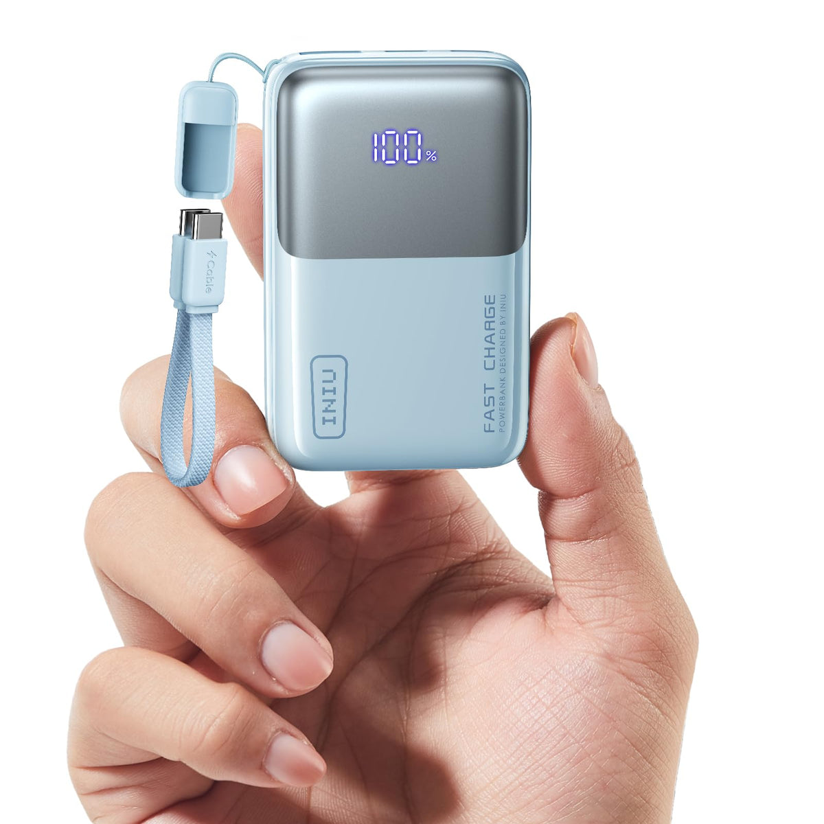 INIU Power Bank 10000mAh 45W Compacto con Cable USB-C - Azul Claro
