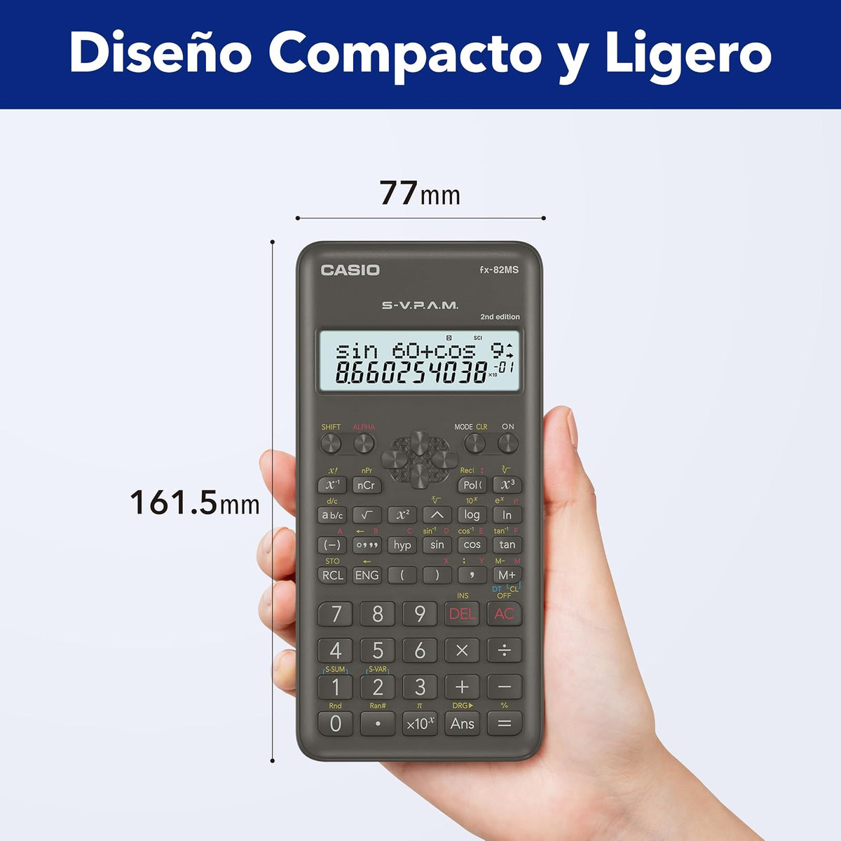 Casio Calculadora Científica, fx-82MS-2, 240 Funciones, Nivel Primaria y Secundaria, Color Gris