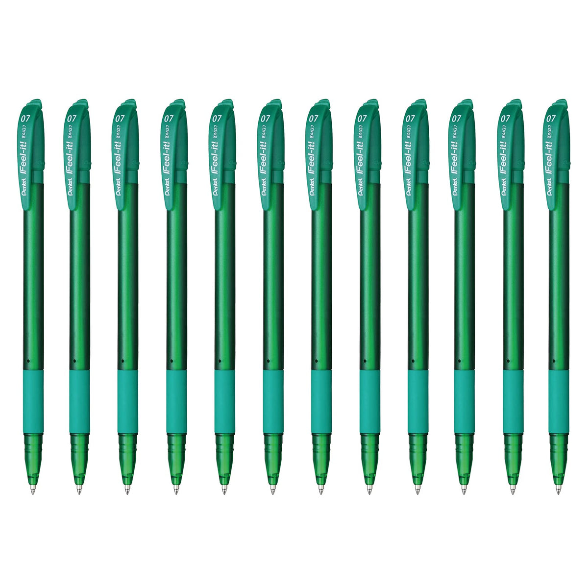 Pentel Feel-It Bolígrafo Cuerpo Ultra Delgado, Caja 12 Piezas - Verde