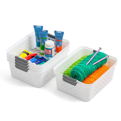 IRIS USA Paquete de 6 Cestas Organizadoras Pequeñas, Blanco | Organiza despensa, oficina, manualidades, accesorios y artículos del hogar con almacenamiento fácil de transportar - Abierto - Mediano - Paquete de 6 - Blanco