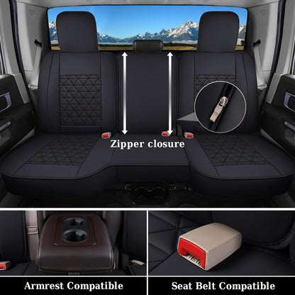 Coverado - Juego completo de fundas para asiento de automóvil, impermeable, protector de piel compatible con RAM 2002-2023 RAM 1500 2500 3500 camioneta Crew Quad Cab con banco curvado, color negro