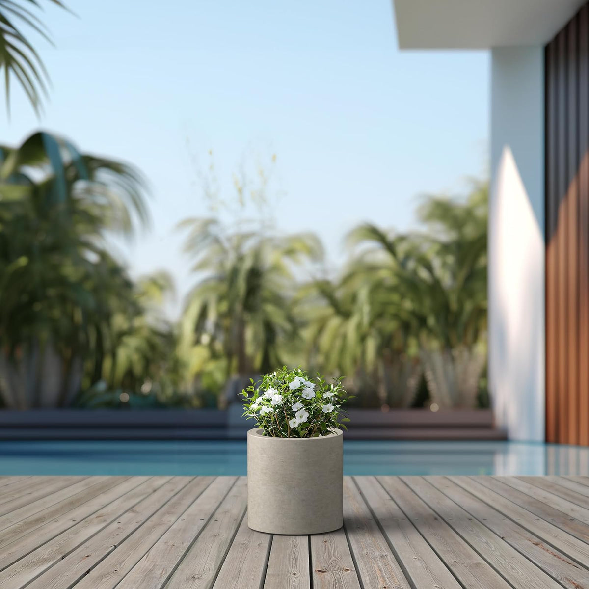 Kante - Maceta Redonda de hormigón de 9.8 Pulgadas de diámetro, Estilo Moderno, Grande, cilíndrica, con Orificio de Drenaje y tapón de Goma para Patio Interior y Exterior, hormigón Desgastado