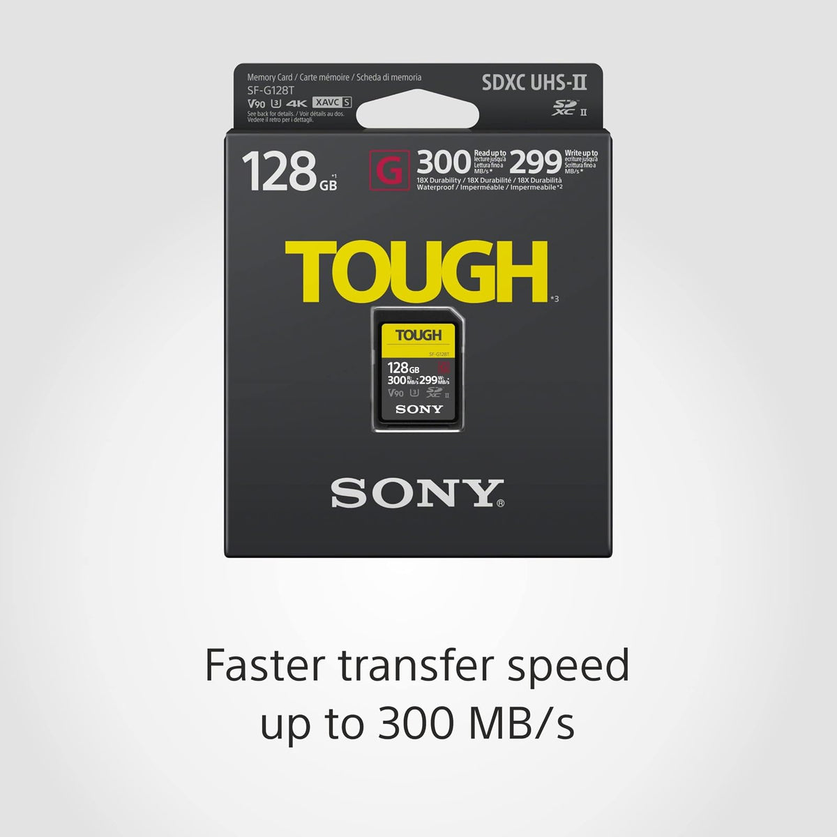 Sony Tough-G Series SDXC UHS-II Tarjeta 128GB, V90, CL10, U3, MAX R300MB/S, W299MB/S (SF-G128T/T1)