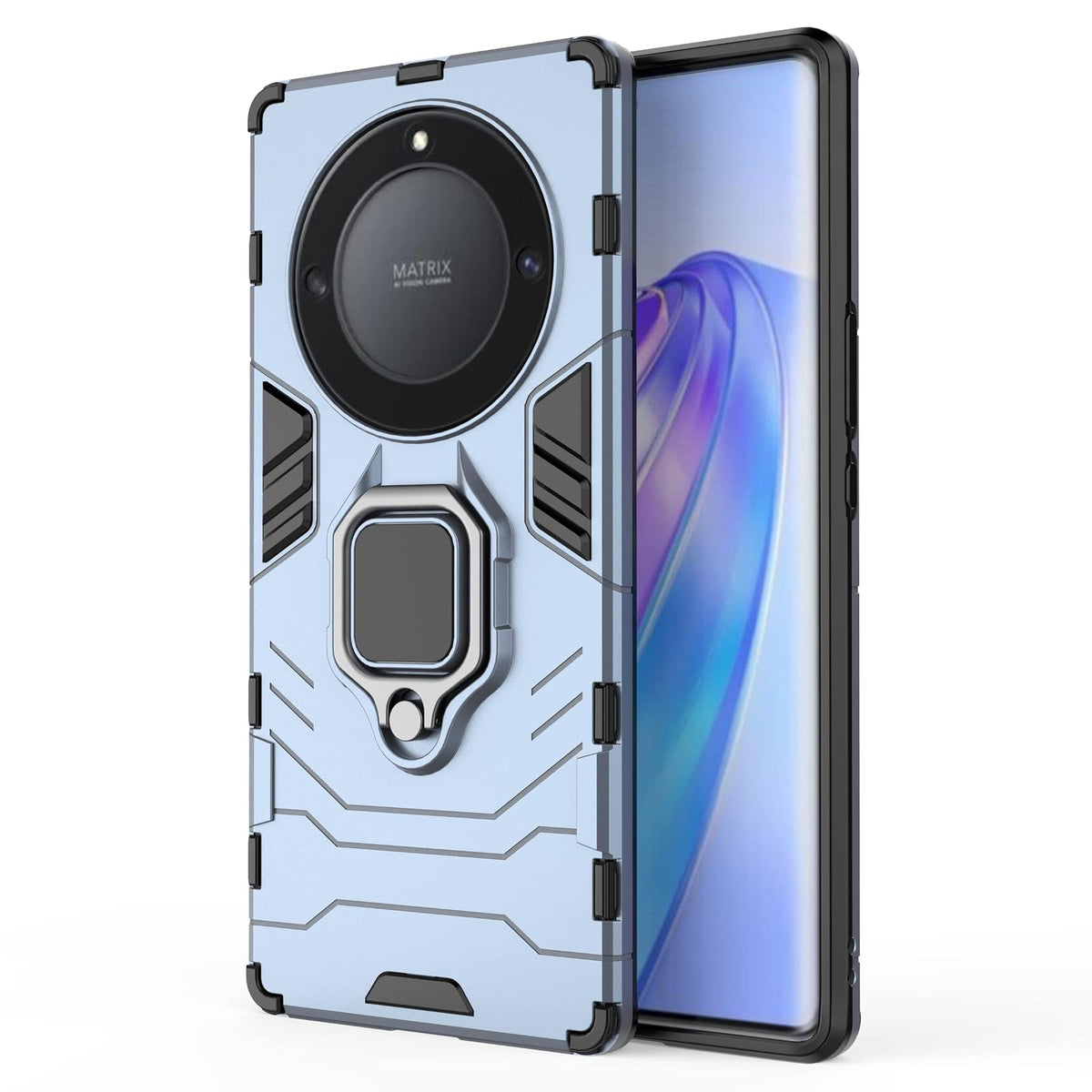 ZMONE Funda para Honor X9a 5G / Honor Magic 5 Lite Case Híbrido Doble Capa Armadura Resistente A Prueba de Choques Carcasa Protector con Pie de Apoyo Magnético - Azul