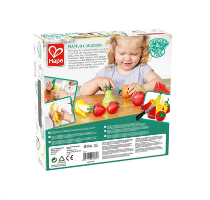 Hape , Juego de rol , Frutas Saludables con Cuchillo de Juguete Realista para Aprender y Jugar. Accesorio Cocina. De 2 a 8 años. E3171
