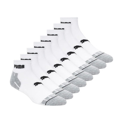 PUMA 8 Pack Athletic Cushioned Quarter Crew Socks Calcetines deportivos Hombre - 10-13 - Blanco - Negro