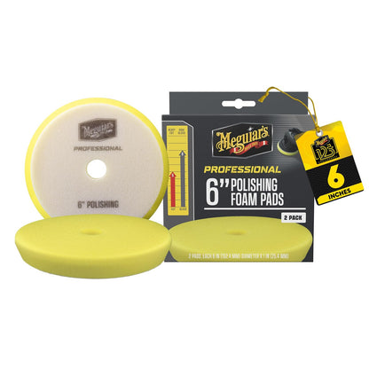 Meguiar's Almohadillas de Espuma para Pulir 6 in, Paquete de 2 M6PFP2 | Almohadilla de espuma profesional para pulir, utilizar con esmaltes para quitar arañazos y remolinos ligeros o utilizar con