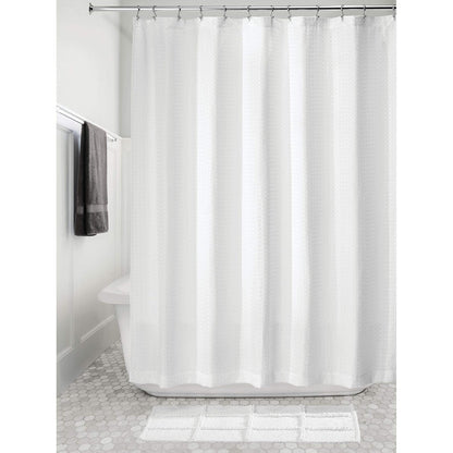 InterDesign Waffle Weave Fabric Shower Curtain, Luxury Hotel Style for Master, Guest, Kids' Bathrooms, Bathtubs, Stalls, White