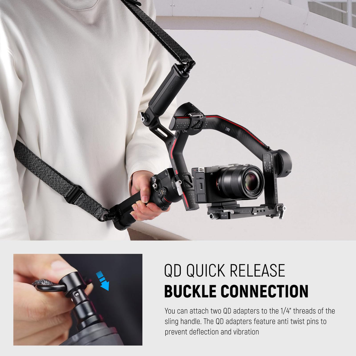 NEEWER Correa Hombro para Gimbals RS4 y RS3; Cinturón Acolchado Ajustable con Placa Base Liberación Rápida y Hebilla QD; Compatible con dji RS4 RS4Pro RS3 RS3Pro RS2 Sling Handle, Gris, GA016