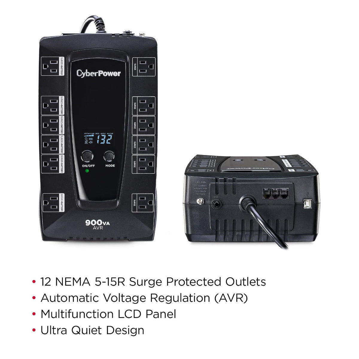 CyberPower UPS No-Break AVRG900LCD 900VA / 480W, Línea Interactiva, Pantalla LCD, Regulador (AVR), 12 contactos, Garantía 3 años incluye batería