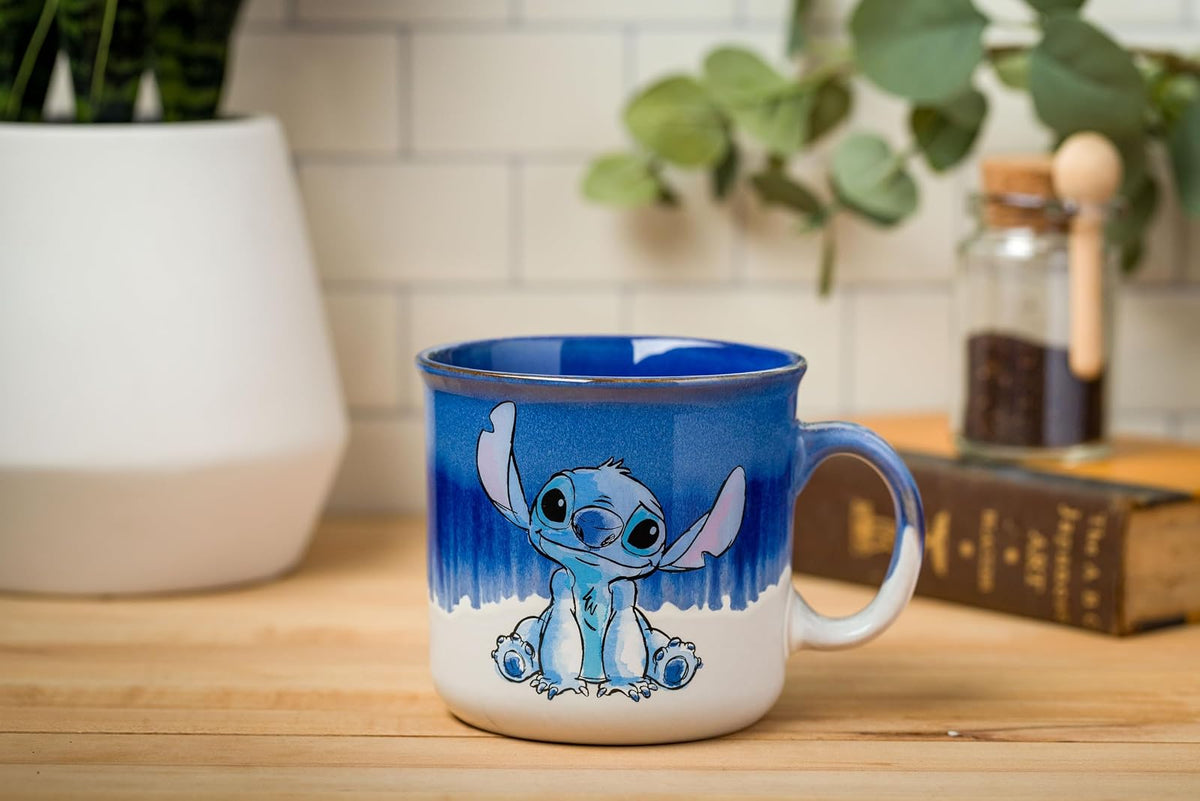 Silver Buffalo Disney Lilo and Stitch Ohana Means Family Reactive Glaze - Taza de cerámica para campista, 20 onzas