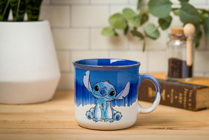 Silver Buffalo Disney Lilo and Stitch Ohana Means Family Reactive Glaze - Taza de cerámica para campista, 20 onzas