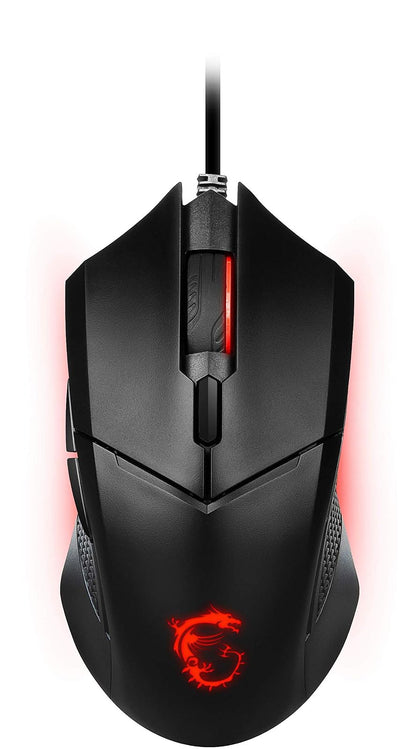 MSI Clutch GM08 - Ratón para juegos simétrico USB, LED rojo, sensor óptico PAW 3519 (4200 DPI), conmutador de hasta 10 mln de clics, sistema de pesas modificables, color negro
