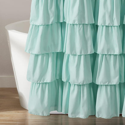 Lush Decor - Cortina de Ducha con Volantes | Diseño clásico con Textura Floral, Color Turquesa Claro, 72 x 72 Pulgadas