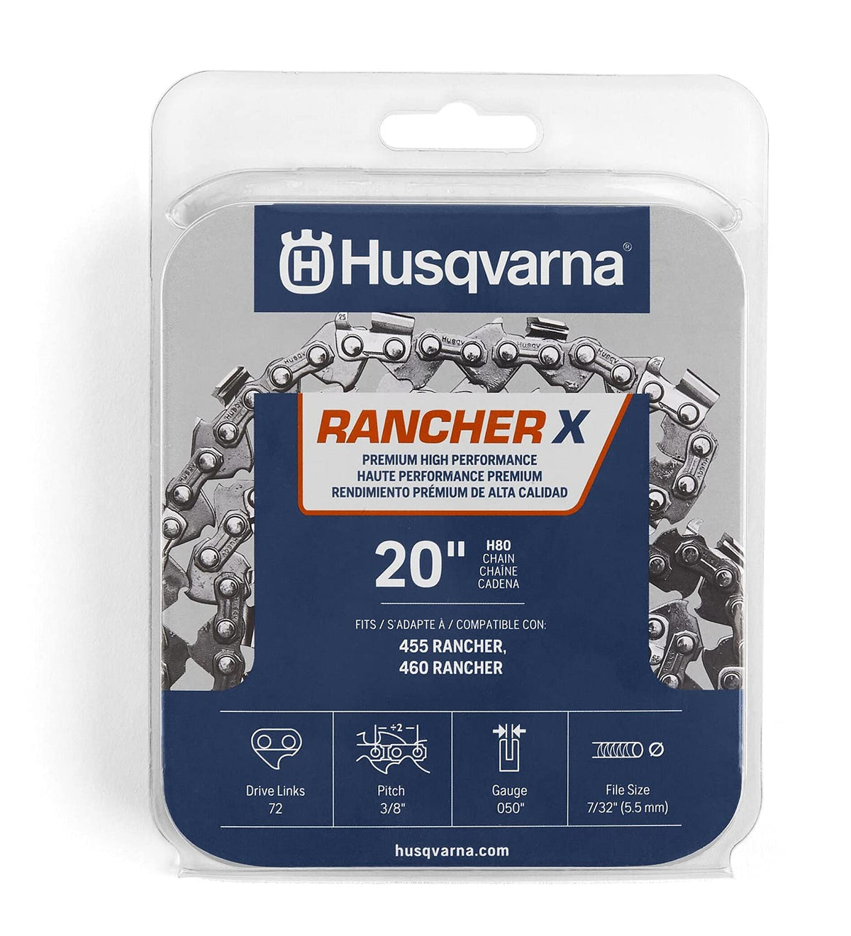 Husqvarna H-80 Cadena De Motosierra 531300441 | 20 Pulgadas, Naranja/Gris, Tipo Semicincel