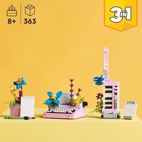 LEGO® Creator 3en1 Máquina de Escribir con Flores Juguete de construcción, transformable en un Keytar o una Maceta con bolígrafo y libreta, Idea de Regalo para niñas y niños de 8 años o más 31169