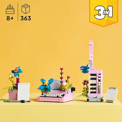 LEGO® Creator 3en1 Máquina de Escribir con Flores Juguete de construcción, transformable en un Keytar o una Maceta con bolígrafo y libreta, Idea de Regalo para niñas y niños de 8 años o más 31169
