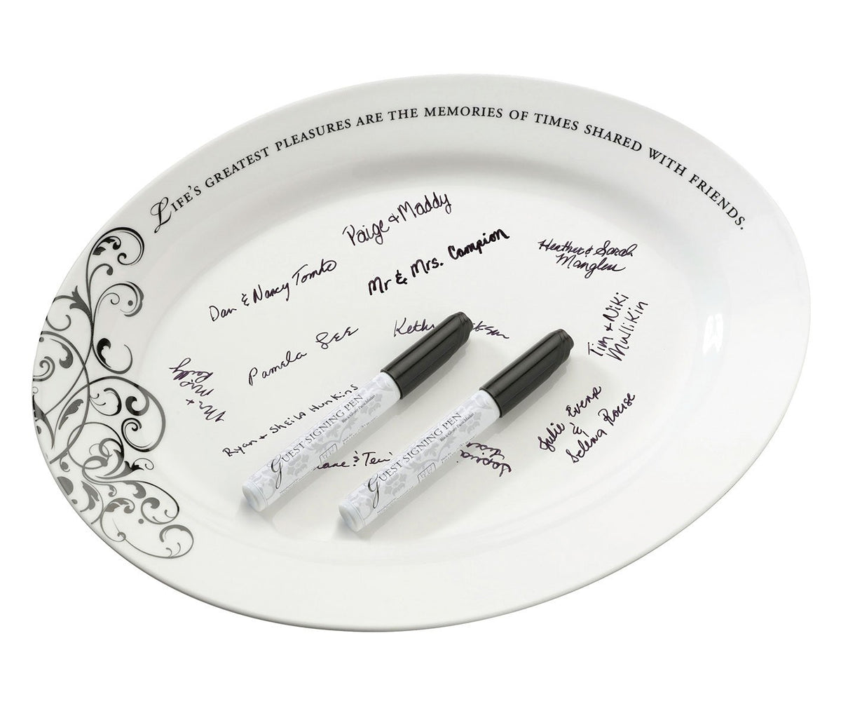 Lillian rose Pl315 13.25-Inch by 9.75-Inch Oval Guest Ceramic Signing Plate with Pens