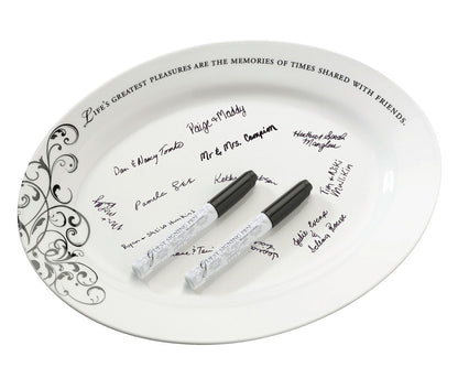Lillian rose Pl315 13.25-Inch by 9.75-Inch Oval Guest Ceramic Signing Plate with Pens
