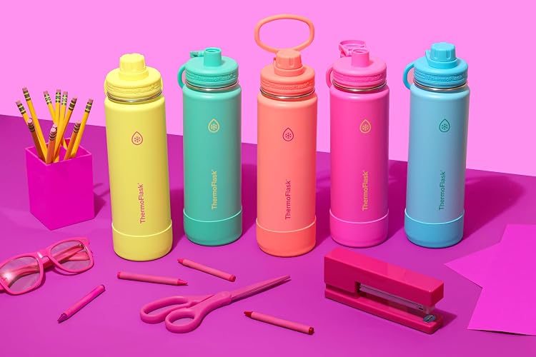 ThermoFlask - Botella de agua de acero inoxidable con doble pared aislada al aspiradora de 32 onzas, con tapa de boquilla, color rosa impactante