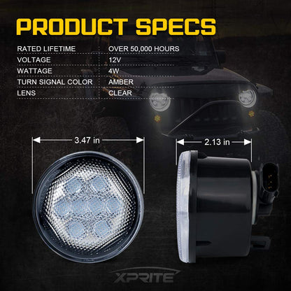 Xprite - Luces LED de señal intermitente ámbar transparente con función de estacionar compatible con Jeep Wrangler JK y Wrangler Unlimited 2007-2018