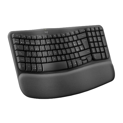 Logitech Wave Keys, Teclado ergonómico inalámbrico con reposamanos Acolchado, Escritura Confortable y Natural, Easy-Switch, Bluetooth, Logi Bolt, multisistema, Windows/Mac - Grafito