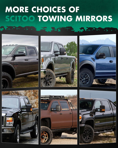 SCITOO Compatible con Ford F150 espejo de remolque reflector con luces de charco, espejo retrovisor negro compatible con Ford F150 2004-2014 para Ford F150 con señal de giro, control de potencia calentado, plegado manual (lado del conductor)