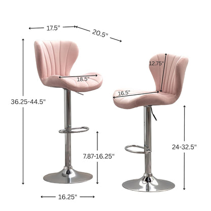 Roundhill Furniture Ellston - Taburetes giratorios de Terciopelo Ajustables en Color Rosa, Juego de 2