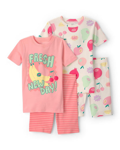 Carter's Pijama de Algodón Ajustado para Niña, Paquete de 4 Piezas - 6 Años - Fruta rosa - marfil