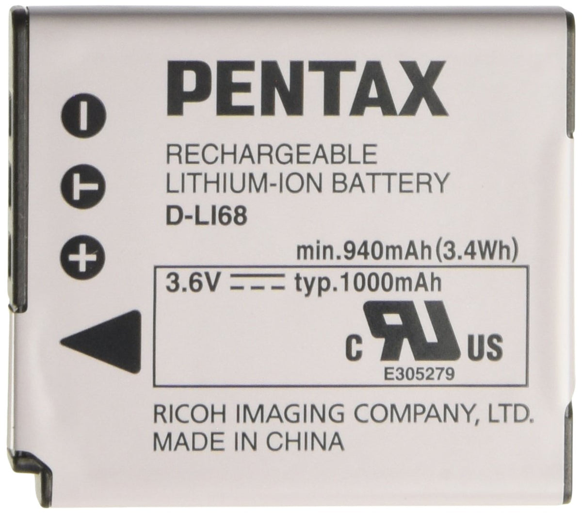 Pentax D-LI68 (E) Batería Recargable D-LI68, Litio, 3.7V, 1000 mAh