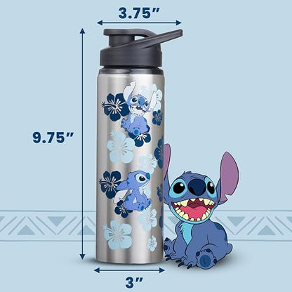 Silver Buffalo - Botella de agua de acero inoxidable LO0189ST Disney Lilo and Stitch, 25 onzas