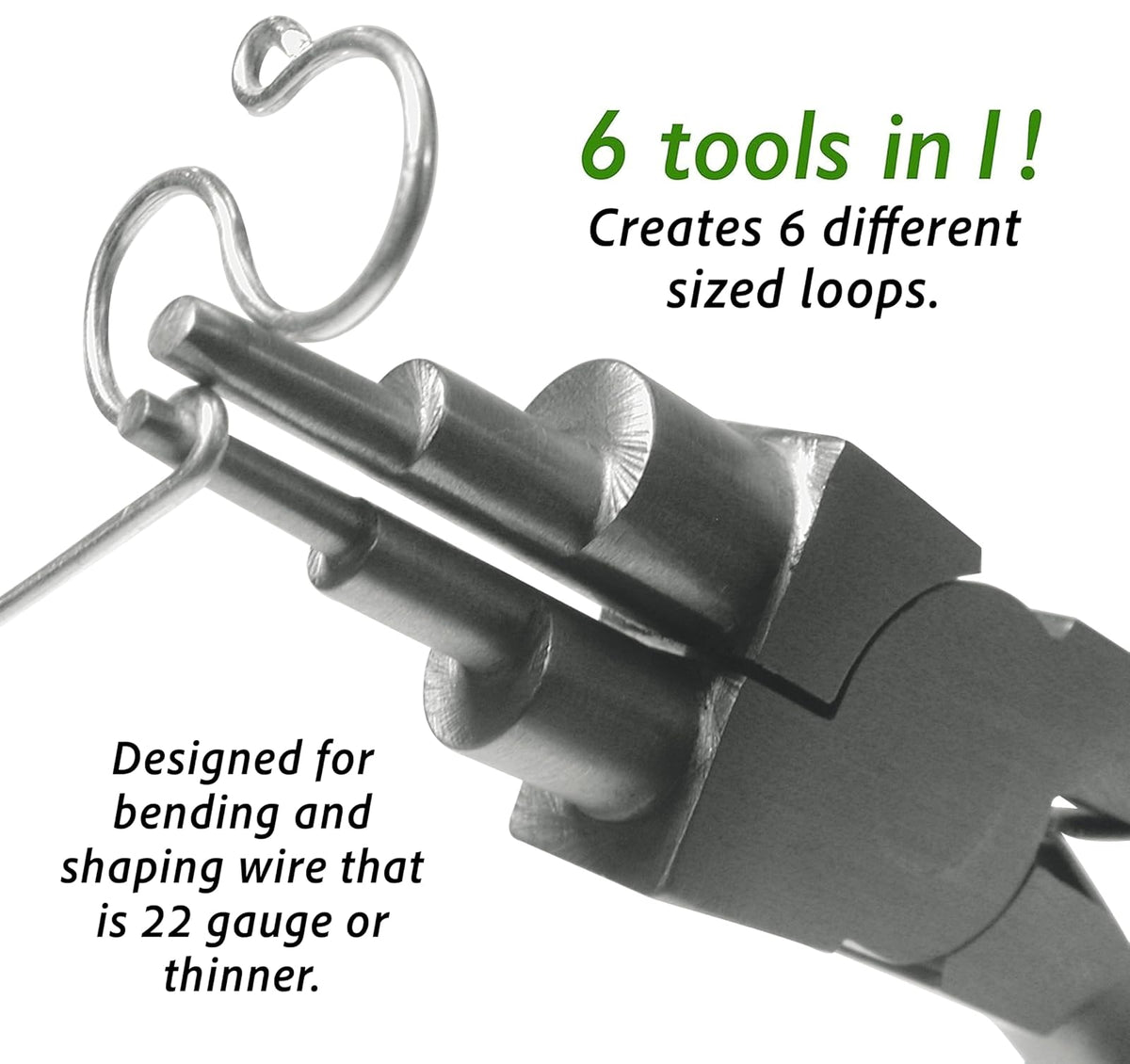 The Beadsmith Alicates para bucles de alambre: Crea bucles y anillos de salto en 6 tamaños (de 2 a 9 mm), 140 mm de largo, cabeza de acero pulido y mango cómodo de PVC.