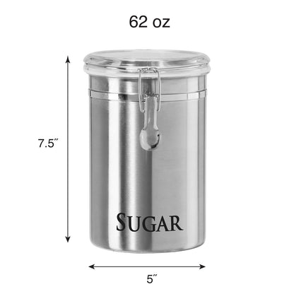 Oggi - Bote de azúcar de acero inoxidable de 60 onzas líquidas, tapa hermética, parte superior transparente transparente – Contenedor de azúcar ideal para encimera, tarro de azúcar, almacenamiento de